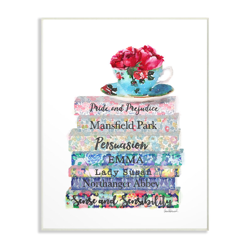 «Floral Book Stack Tea Cup», impression, Plaque murale, H 15 po x l 10 po x P 0,5 po