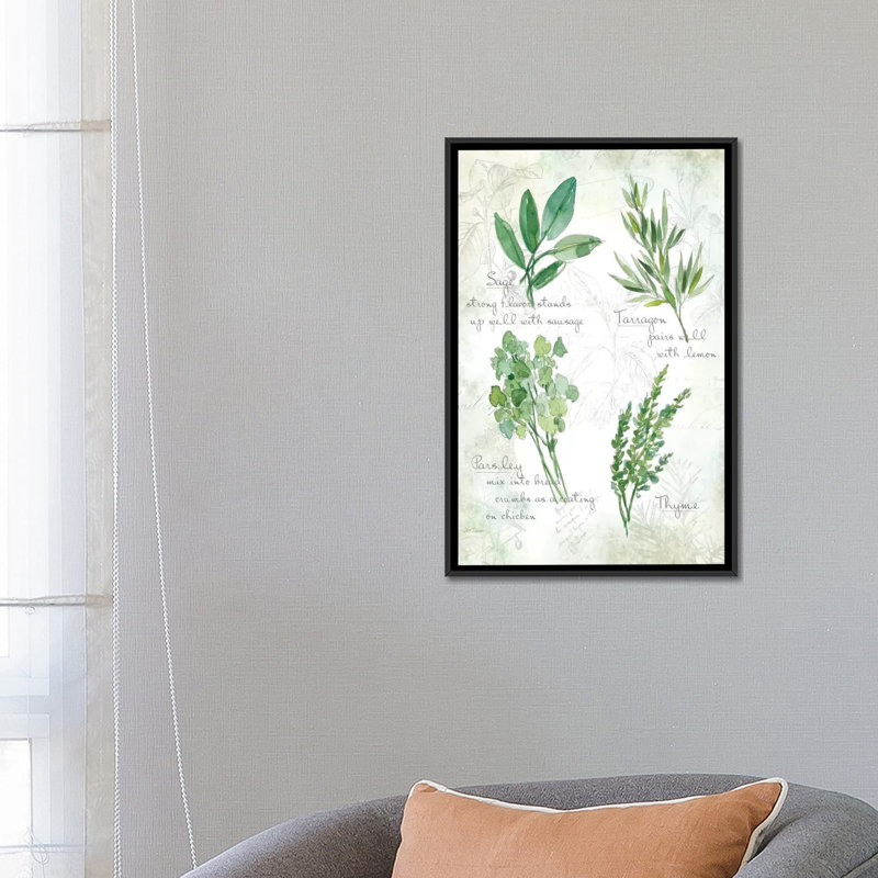 Herbes fraîches ii, reproduction d’art sur toile tendue, H 26 po x l 18 po x P 1,5 po, Toile avec cadre noir, Pas de tapis