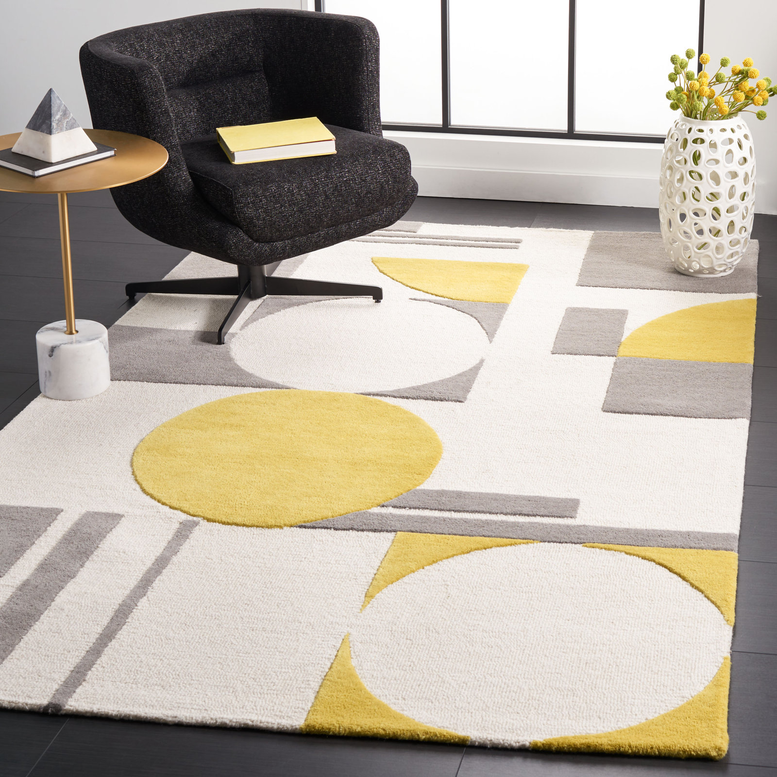 Felipe Gray Gold Hand-Tufted Wool Geometric Rug, Rectangle 6' x 9'