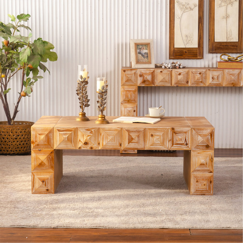 Table basse rectangulaire en bois massif et panneau de fibres à densité moyenne 47,24 po