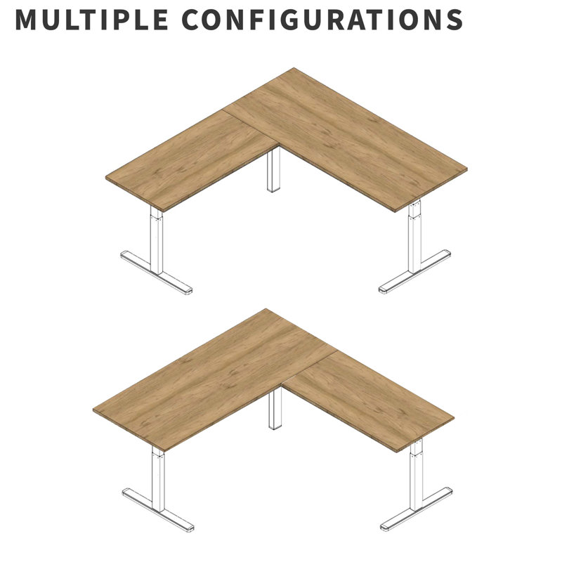 VIVO Light Wood & White Electric L-Shaped Adjustable Desk