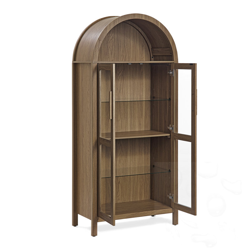 Armoire de rangement arquée avec lampe et cloisons en verre réglables