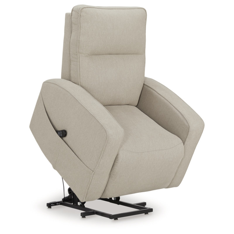 Loes Upholstered Lift Assist Power Recliner, Beige Polyester