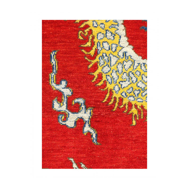 Tapis unique en laine 4 pi x 6 pi Delacruz - rouge, bleu, jaune