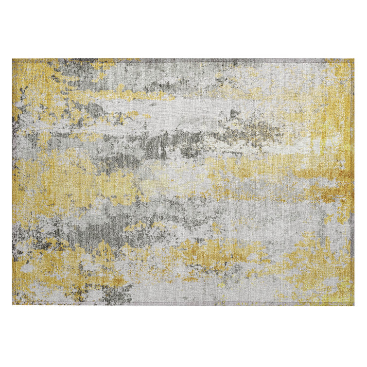 Machine Washable Indoor/Outdoor Xhevrie Yellow Rug