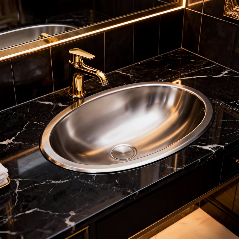 Lavabo de salle de bain ovale en acier inoxydable 16,73 "x 11,81"