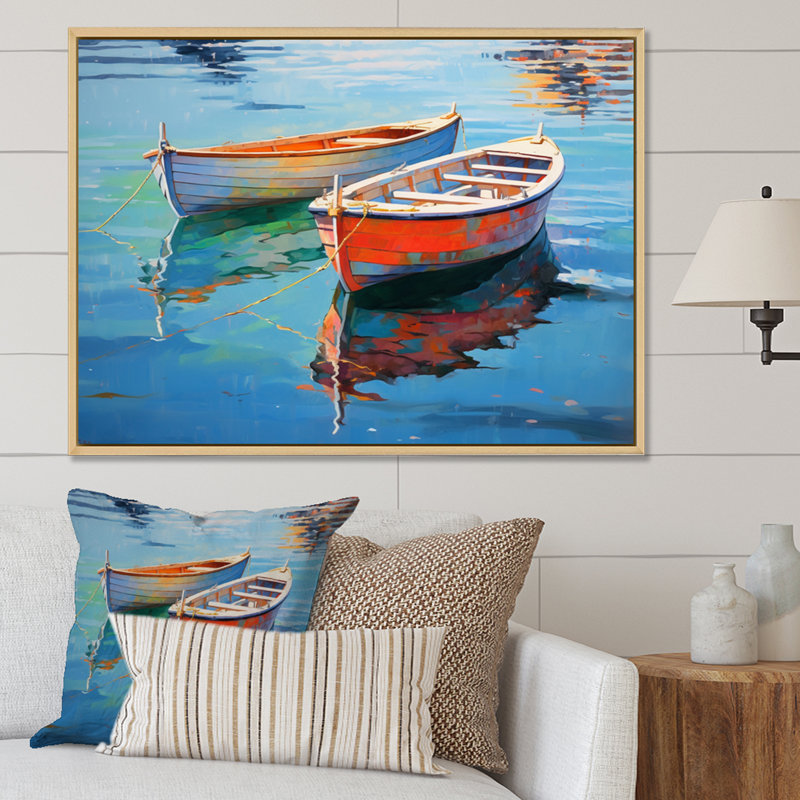 «Boat Harmonic Waters» - Art mural bateau, Cadre naturel flottant, H 34 po x l 44 po x P 1,5 po