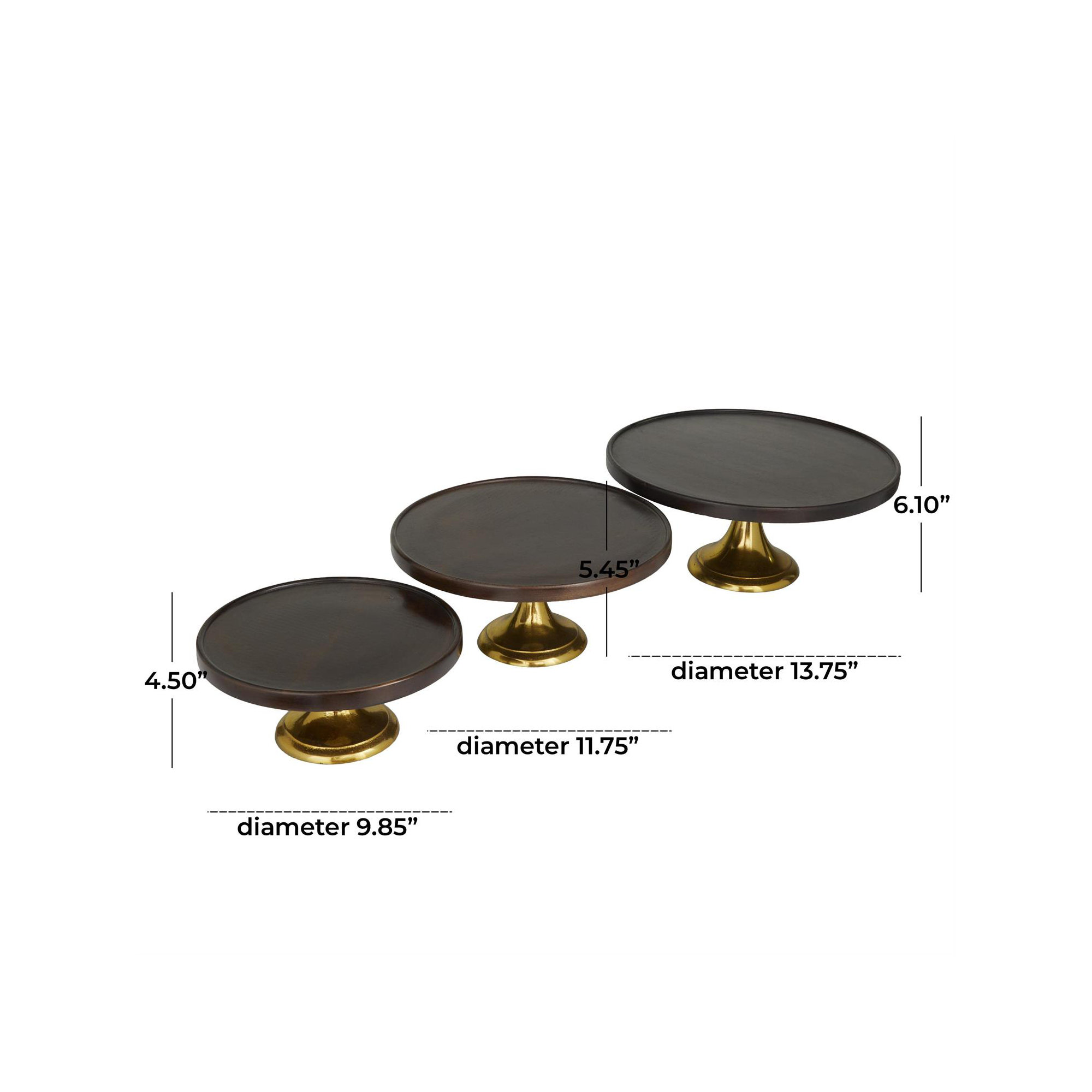 Burrowes 3 Piece Cake Stand Set, Dark Brown/Gold