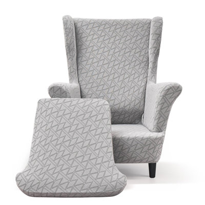 2-Piece Stretch Slipcover For Wingback Chairs - Spandex Jacquard Sofa Cover With Elastic Bottom