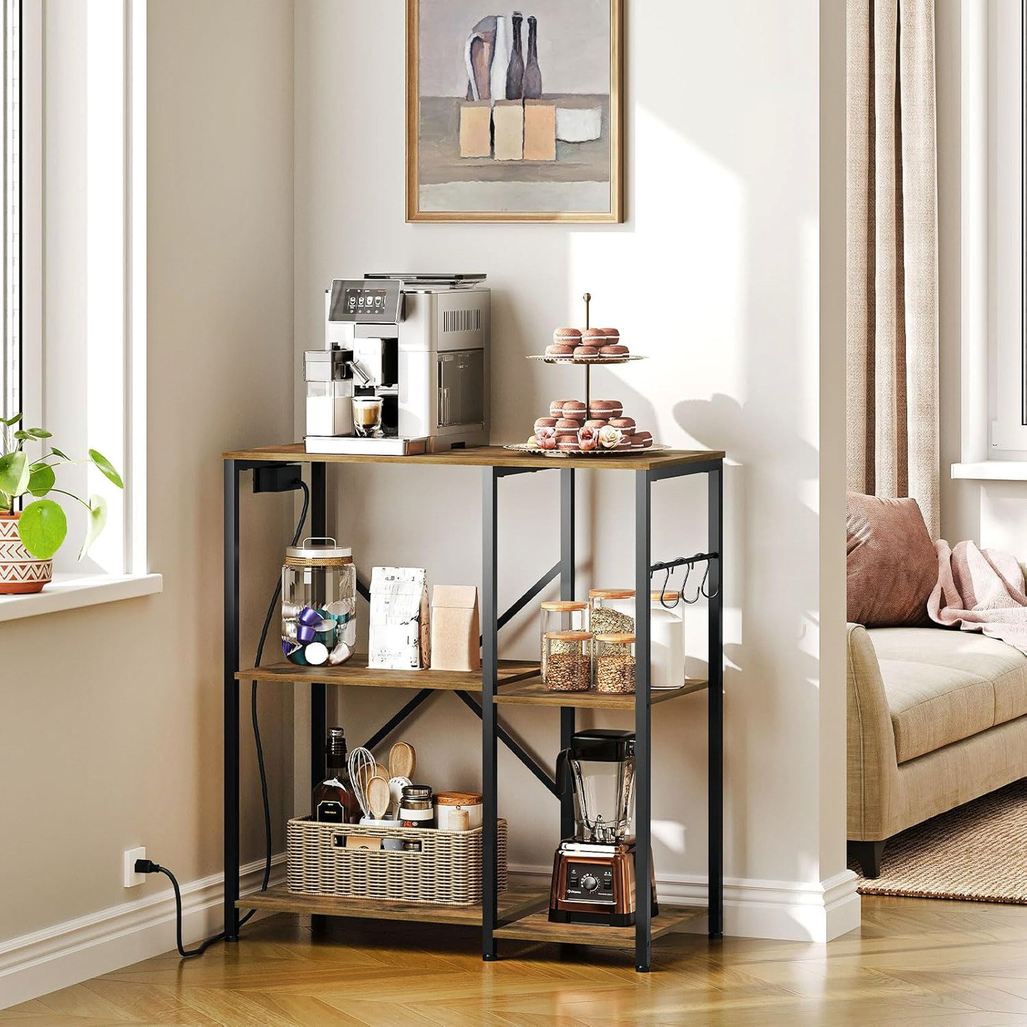 17 Stories Kitchen Storage Rack With Hooks, For Kitchen, Dining Room ...