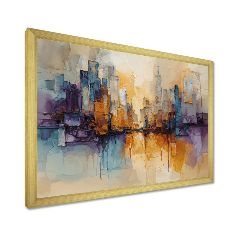 Nyel - Abstract Wall Art, H 12 po x l 20 po, Cadre simple, Doré