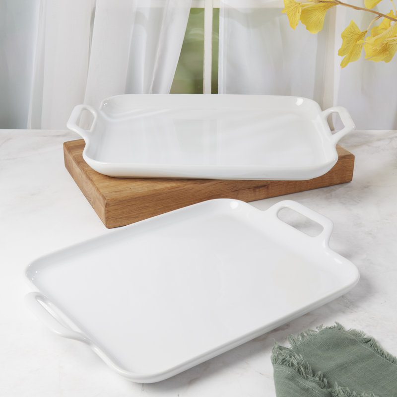 Denmark Tools for Cooks White 2-piece Rectangular Stoneware Serving Tray/Platter Set