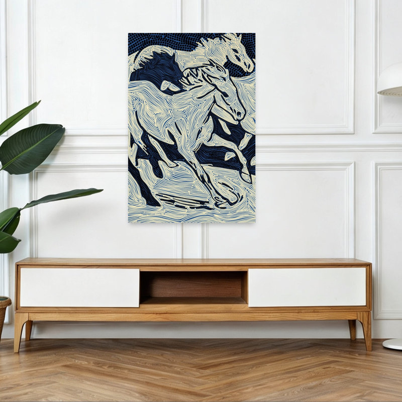 «Blue Flowing Horses», reproduction d'art murale cheval contemporain, 48" H x 32" W