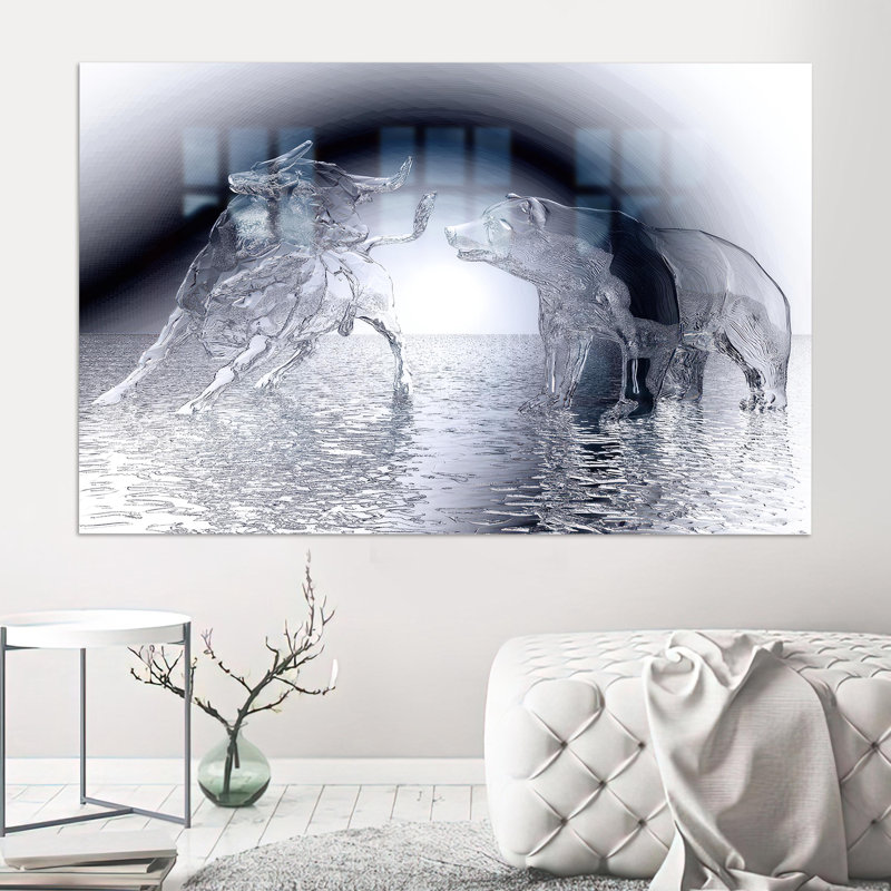 Décoration murale abstraite moderne en forme de taureau et d'ours moderne, impression personnalisée en verre
