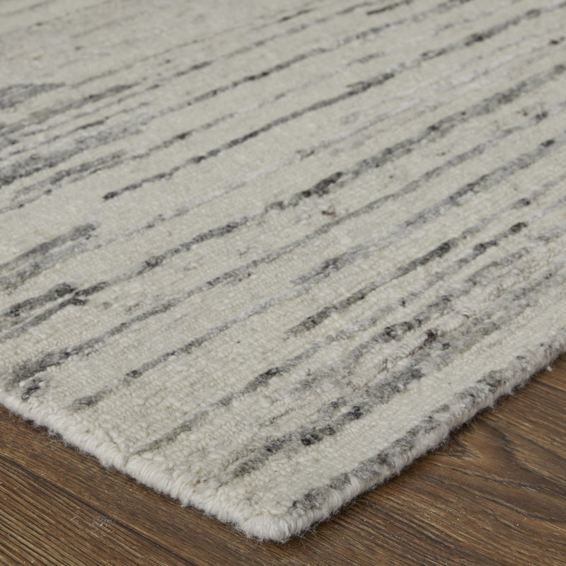 Brighton Handmade Wool Abstract Area Rug, Gray/Ivory, Rectangle 9'6" x 13'6"