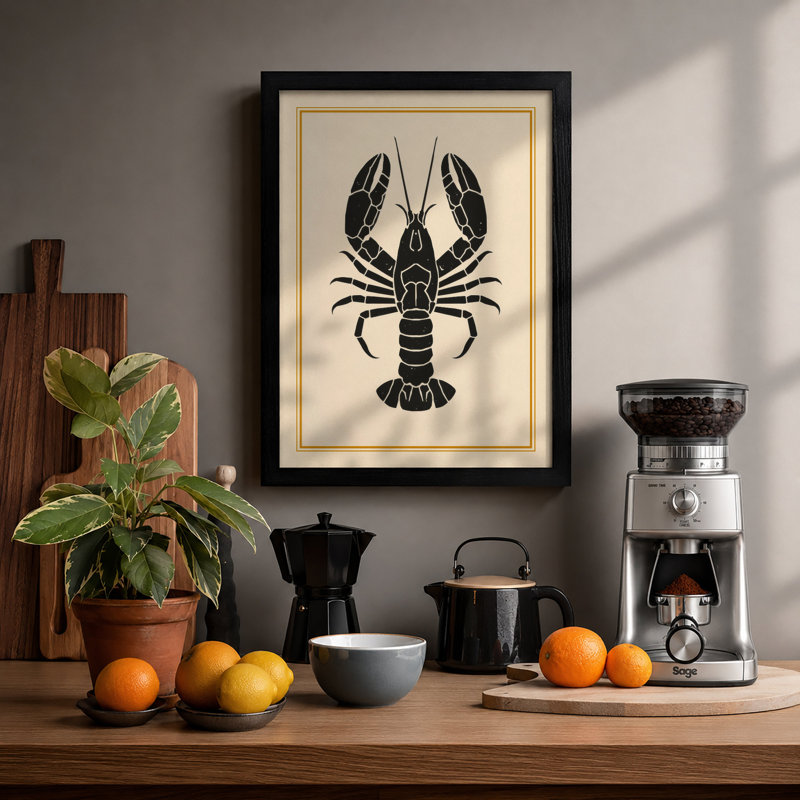Lobster Silhouette Minimalist - Framed Print, A2 - 59.4 x 42.0 cm, Black