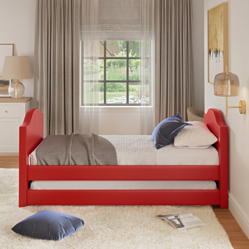 Sleep Upholstered Daybed with Pull Out Trundle, Twin, Amiah, Red