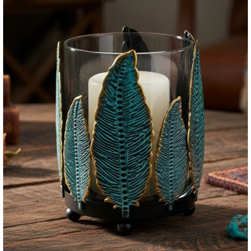 Porte-bougie en métal et verre