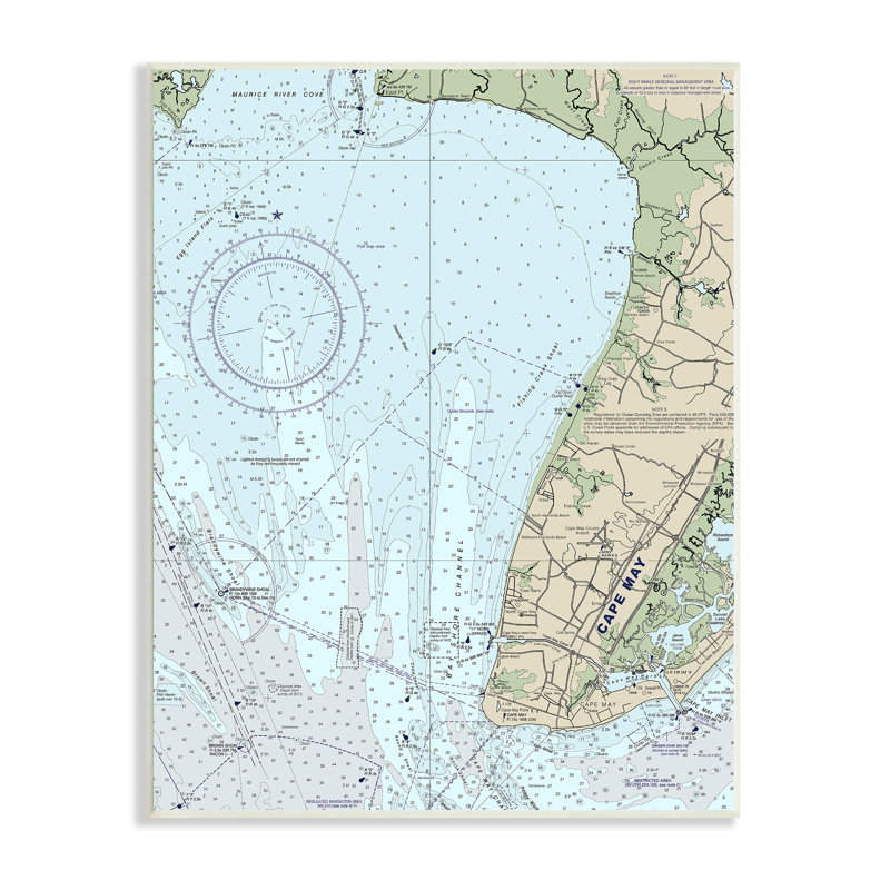 «Cape May New Jersey Nautical Map Traditional Cartographie» par Daphne Polselli - impression, H 19 po x l 13 po, Bois