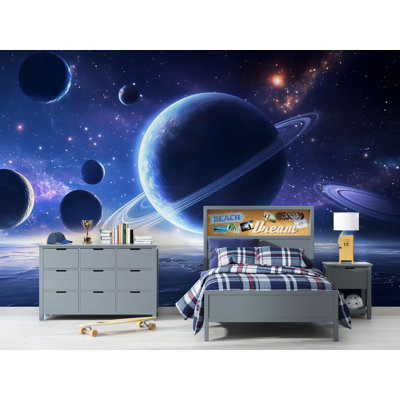 Murale Saturn Planets - Papier peint galaxie pour chambre d'enfant Vn873 (Peel-N-Stick) VN873