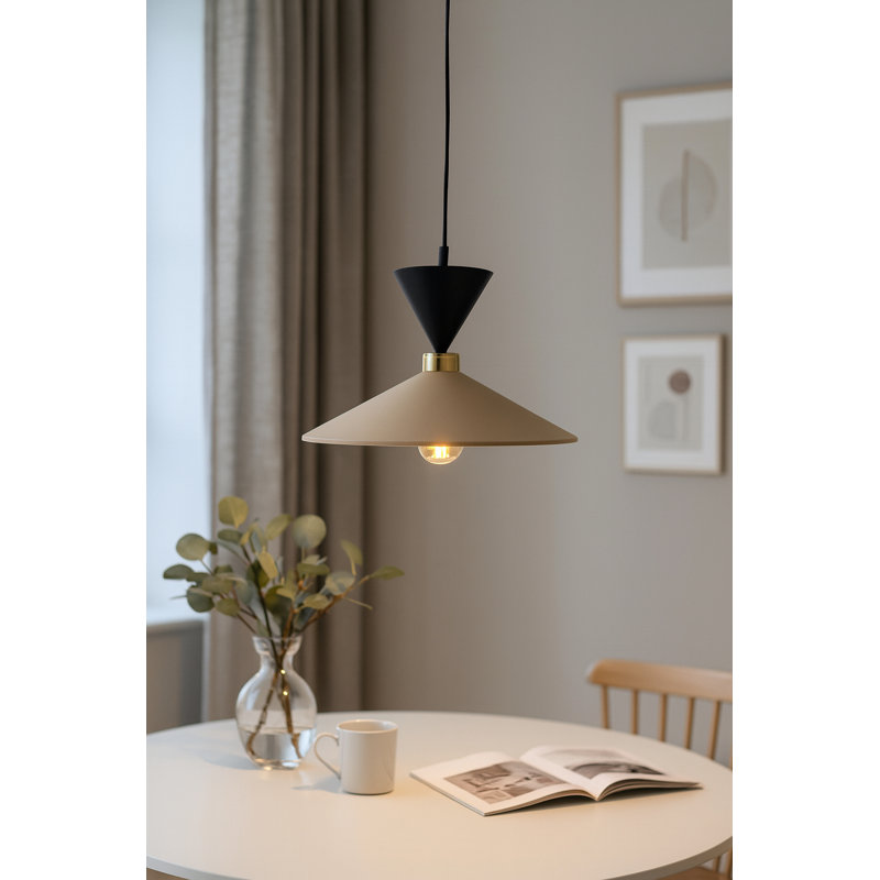 1 - Light Matte Black Dome Pendant, Black/Latte