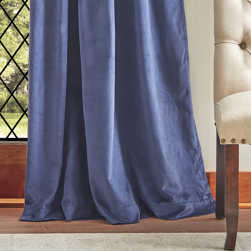 Lucca Velvet Solid Max Blackout Rod Pocket Curtain Panel Pair (Set of 2), 50" W x 84" L, Blue