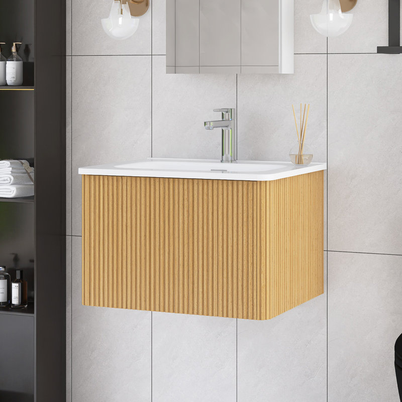 Meuble-lavabo simple mural 24 po avec plateau en céramique blanche 24 po, Jaune