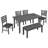 Dining Room Table and Chairs with Bench, Rustic Wood Dining Set, Set of 6-1868835044-1868835047