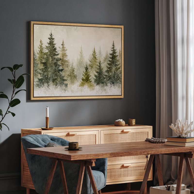 «Snowy Pine Forest Tranquil Winter Landscape Nature Decor», reproduction d'art sur toile encadrée, H 16 po x l 24 po