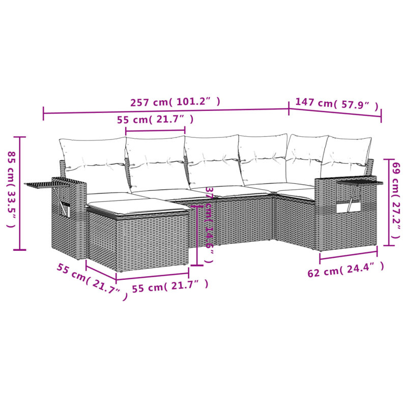  Ensemble de canapé de jardin en rotin PE grand et pieds réglables, Blanc, crème, Beige