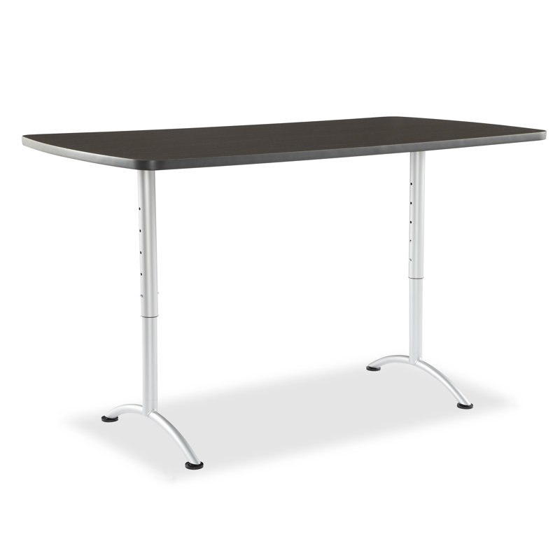Adjustable Metal Base Standing Desk, 5' L, Gray Walnut/Silver