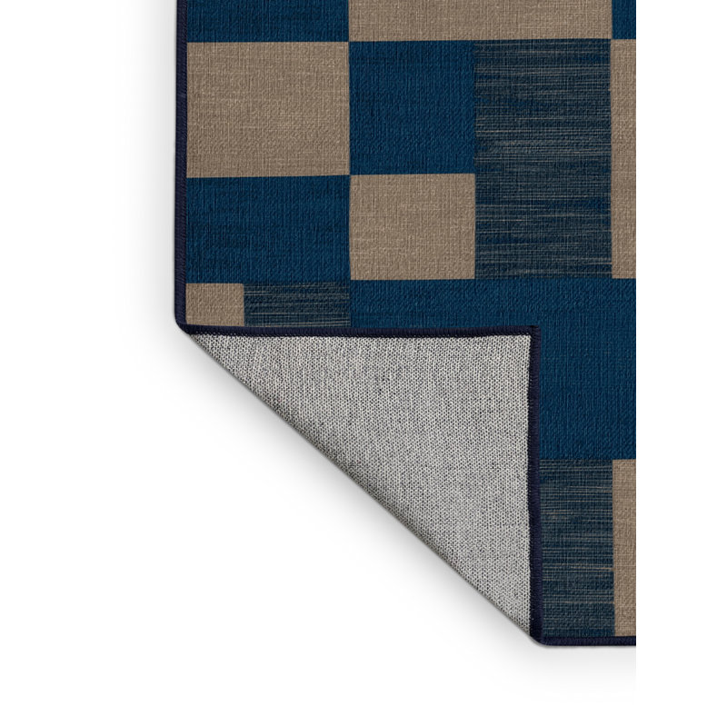 Tapis bleu à carreaux lavable à la machine, Rectangulaire 8 pi x 10 pi