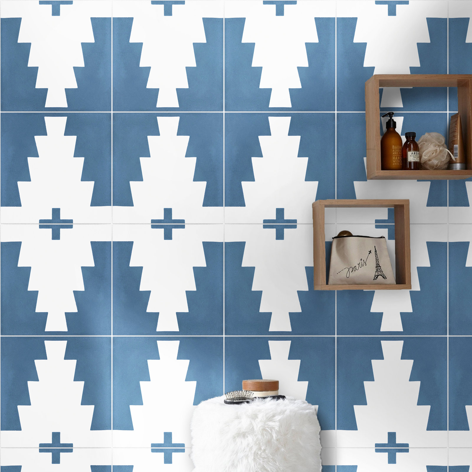Midar 8" x 8" Wall & Floor Tile, Blue/White