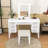 Vanity Desk with LED Mirror, 7 Drawers, Cushioned Stool, Classic Hollow Drawer Design-943195033