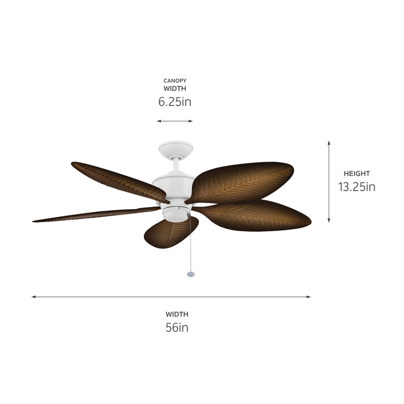 Ventilateur de plafond standard à 5 pales 56 po Nani, Blanc mat / naturel