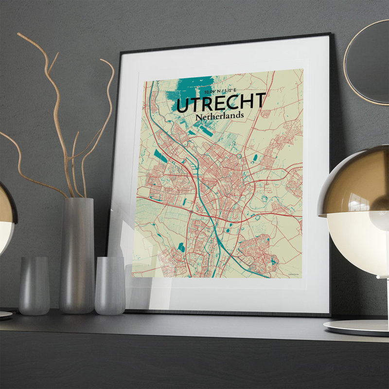 Utrecht City Map In Tricolour - No Frame Print, 20cm H x 16cm W x 0.05cm D