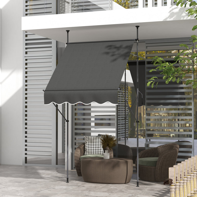 Auvent de terrasse rétractable en polyester Outsunny D, H 118,1 po x l 118,1 po x P 48 po, Beige