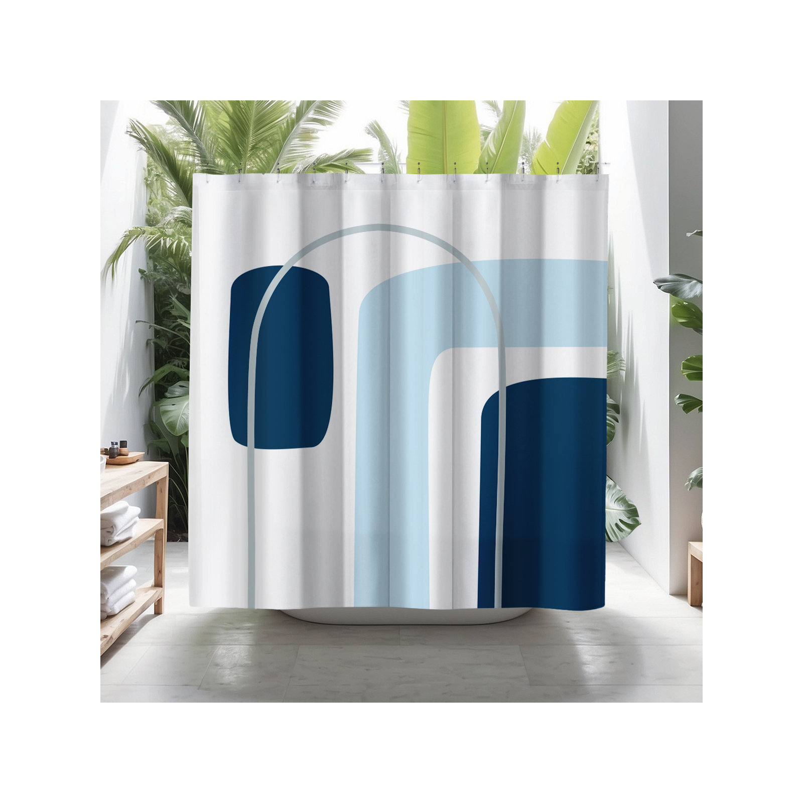 Hagan Polyester Shower Curtain, Blue