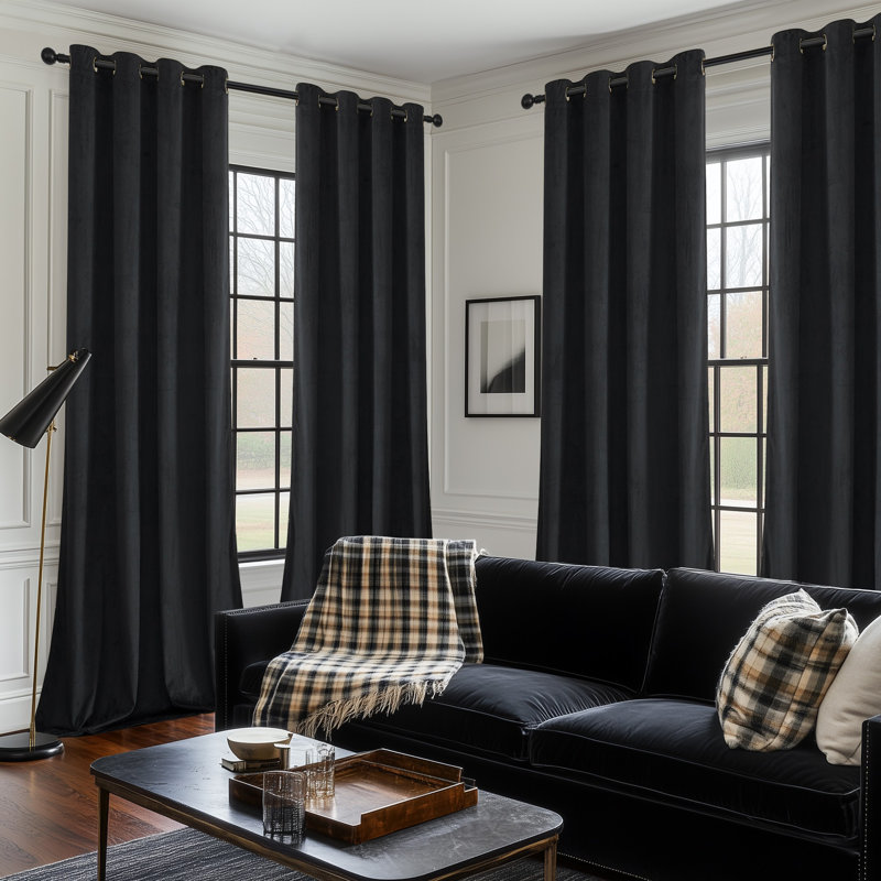 4 panneaux de rideaux obscurcissants en métal de couleur unie avec œillets 4 pièces (ensemble de 4), Noir, L 52 po x L 96 po
