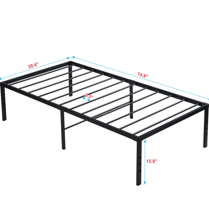 Twin Black Heavy Duty Metal Bed Frame Offering Quick Installation, Silent Operation, 750 - Pound Static Support Ability, Stable Mattress From Slats, Storage Space Below Bed, And Link Holes, Ideal For