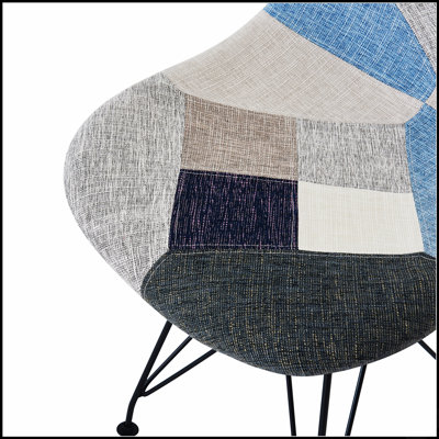 Ensemble de 2 chaises d'appoint style bohémien en patchwork avec pieds chromés et motif géométrique, sièges confortables pour intérieurs modernes