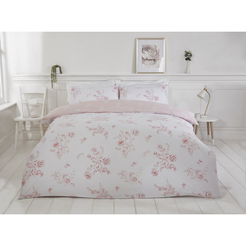 Romy Cotton Blend Floral Duvet Cover with Pillowcases, Super King Duvet Cover + 2 Standard Pillowcases, Pink