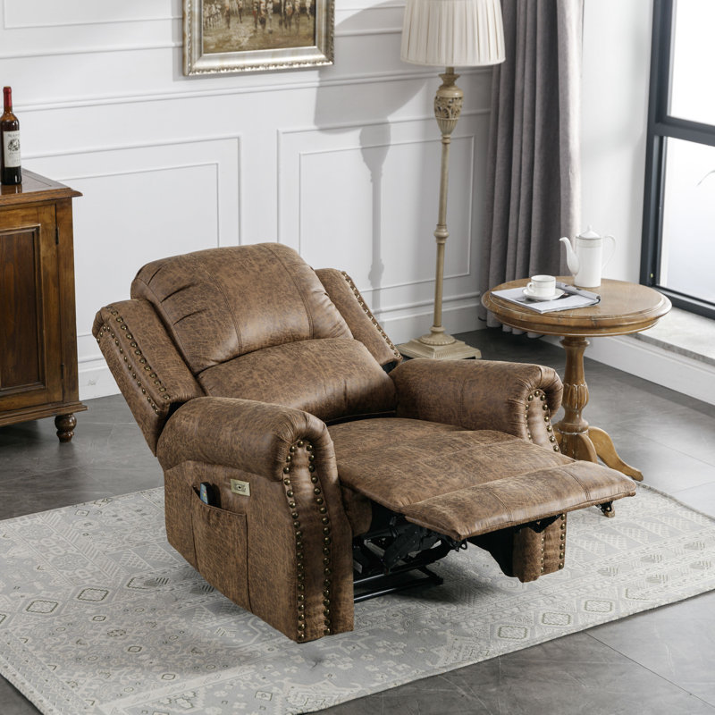 Ensemble de 3 fauteuils inclinables électriques en cuir Aidin, Cognac