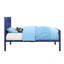 Lit plateforme simple en bleu avec structure en métal et stable pour la chambre à coucher