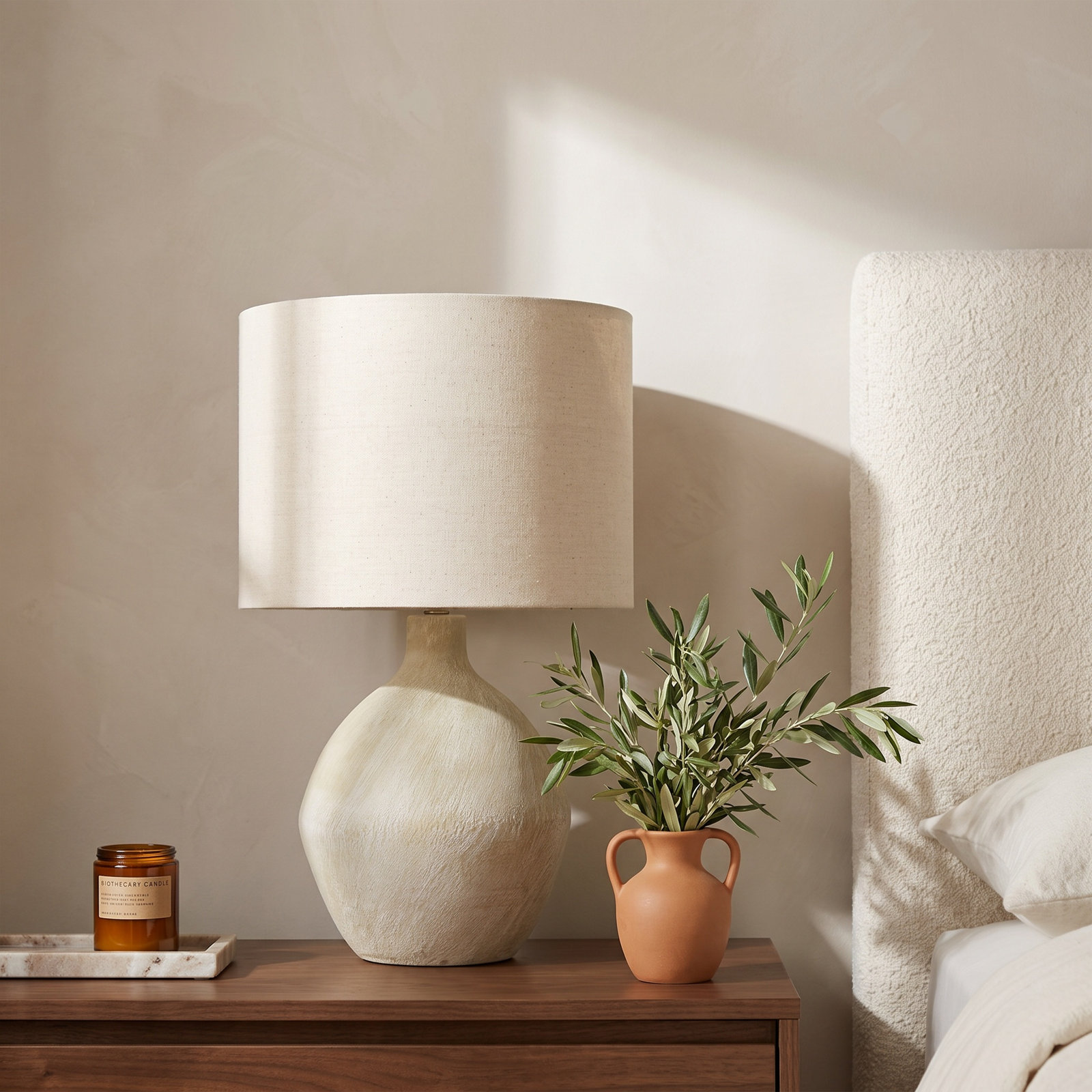 Ceramic Table Lamp, Beige, Beige