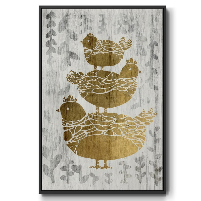 Three French Hens - Gold Leaf Holiday, reproduction d'art sur toile, Noir, H 37 po x l 25 po x P 1,5 po