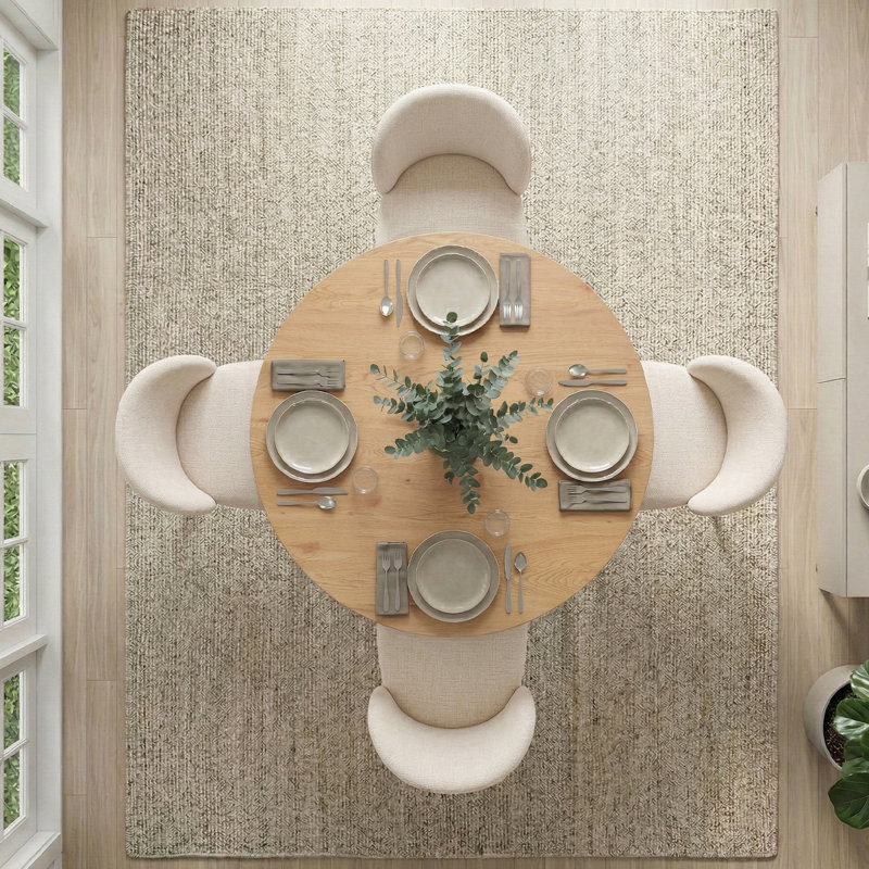 Ensemble de table de salle à manger ronde moderne avec chaises rembourrées, ensemble de table de cuisine à piédestal aspect bois pour 4
