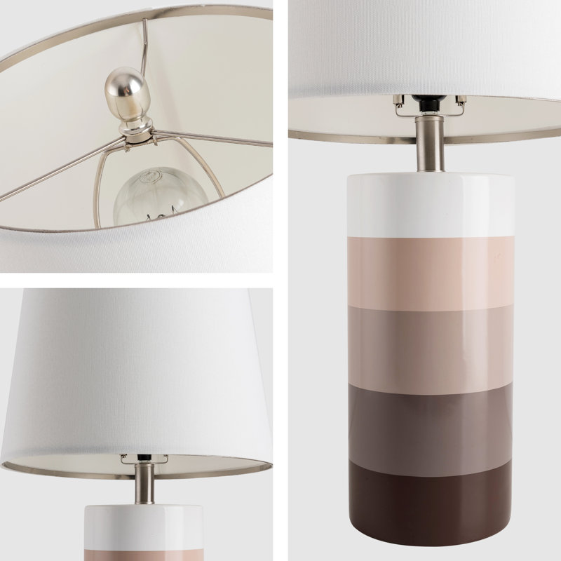 White Ceramic Cylinder Bedside Table Lamp Set with Linen Shade