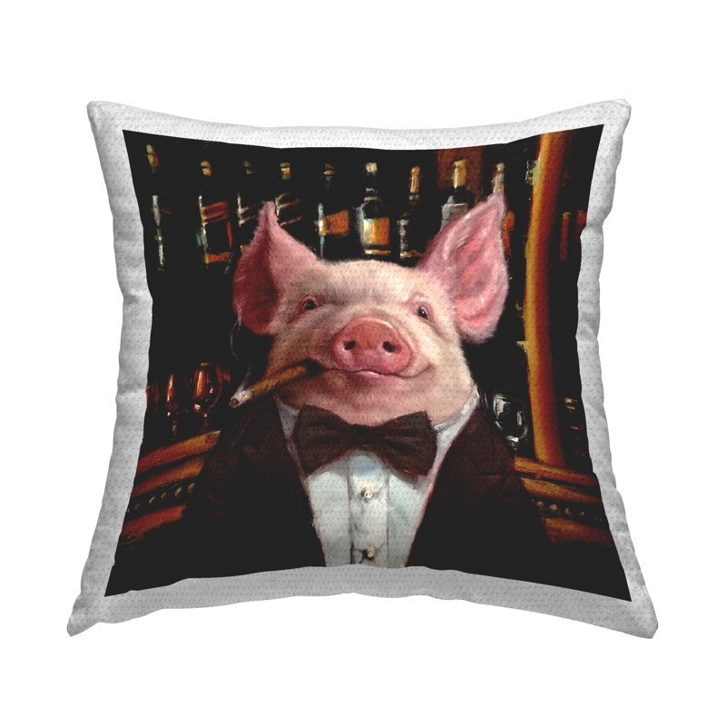 Coussin d'extérieur «Classy Pig at Cigar Bar Farm Animal» par Lucia Heffernan