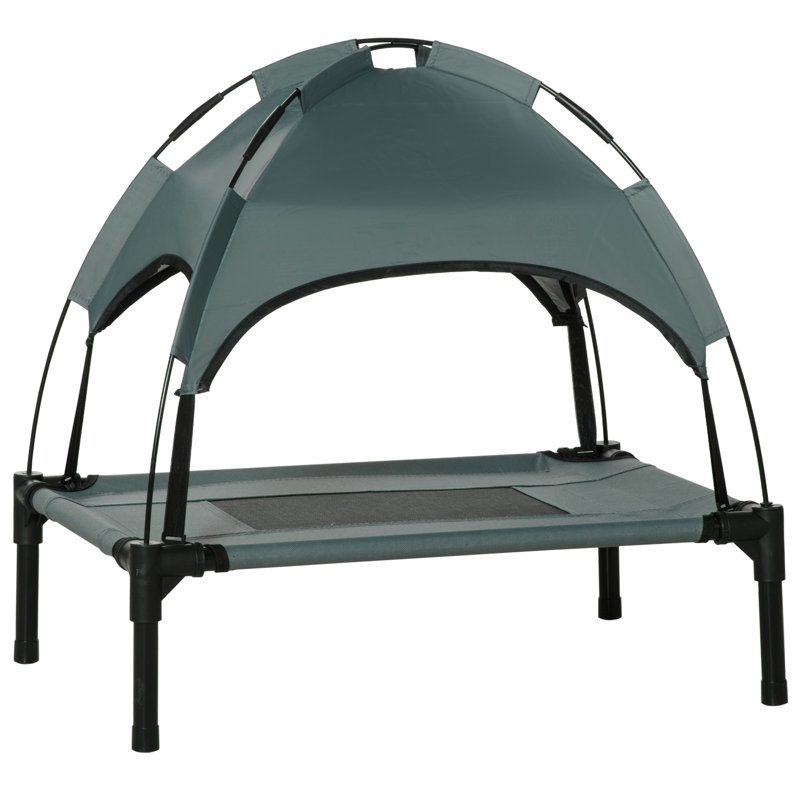 Lit pour chien surélevé avec auvent, tissu respirant gris de 24 pouces, métal, lit pour animal de compagnie de taille moyenne, structure à baldaquin, confort